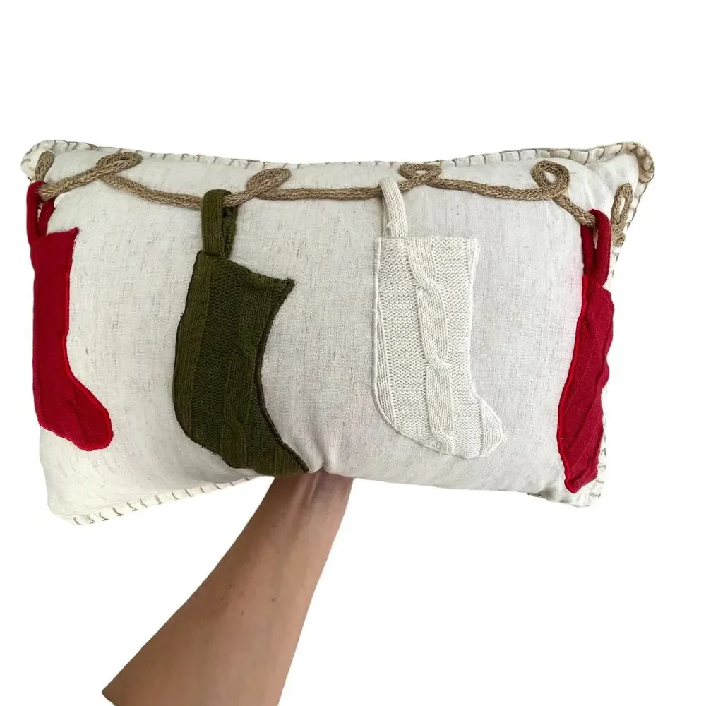 Pier 1 Christmas Hanging Stocking Pillow Rectangular Lumbar Vtg Holiday READ